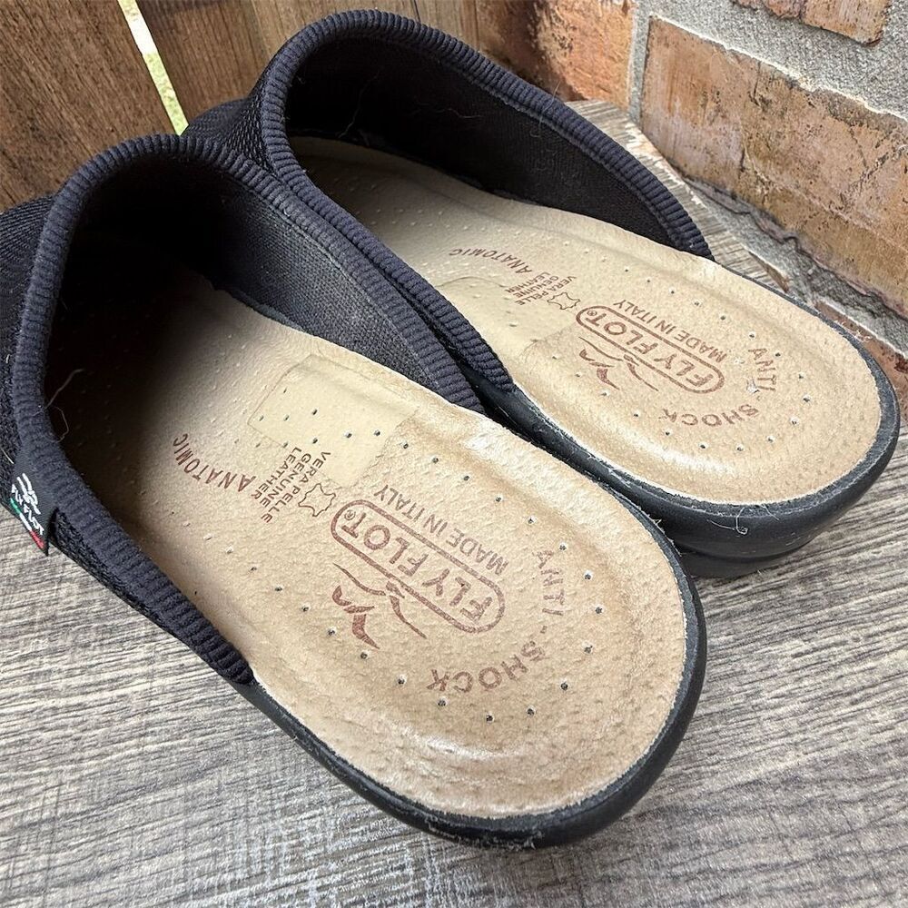Fly Flot Italian Knit Women's Black Mesh Slip-On Mules Clogs Slipper Shoe Size 9 - Picture 6 of 11